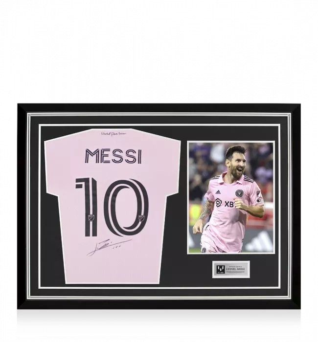 icons MATCH ISSUE Lionel Messi Official Back Signed Inter Miami CF 2022-23 Home Shirt In Hero Frame: Option 1