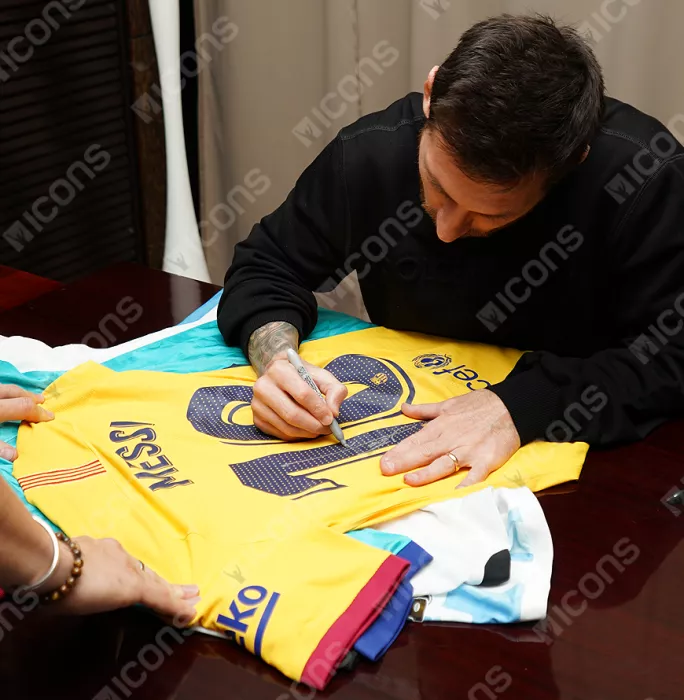 Icons MATCH ISSUE Lionel Messi Official FC Barcelona Back Signed And Framed 2019-20 Away Shirt