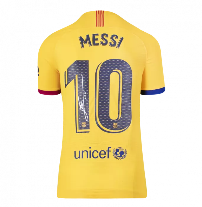Icons MATCH ISSUE Lionel Messi Official FC Barcelona Back Signed And Framed 2019-20 Away Shirt