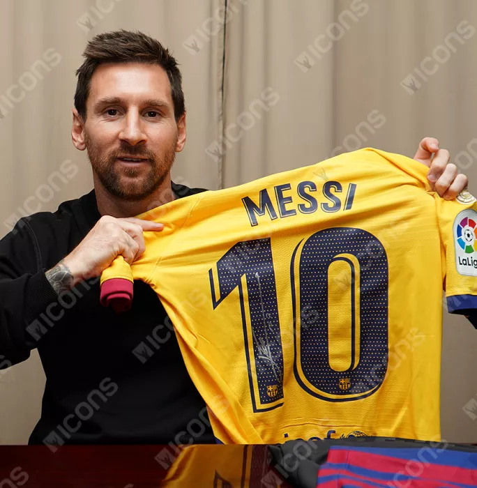 Icons MATCH ISSUE Lionel Messi Official FC Barcelona Back Signed And Framed 2019-20 Away Shirt