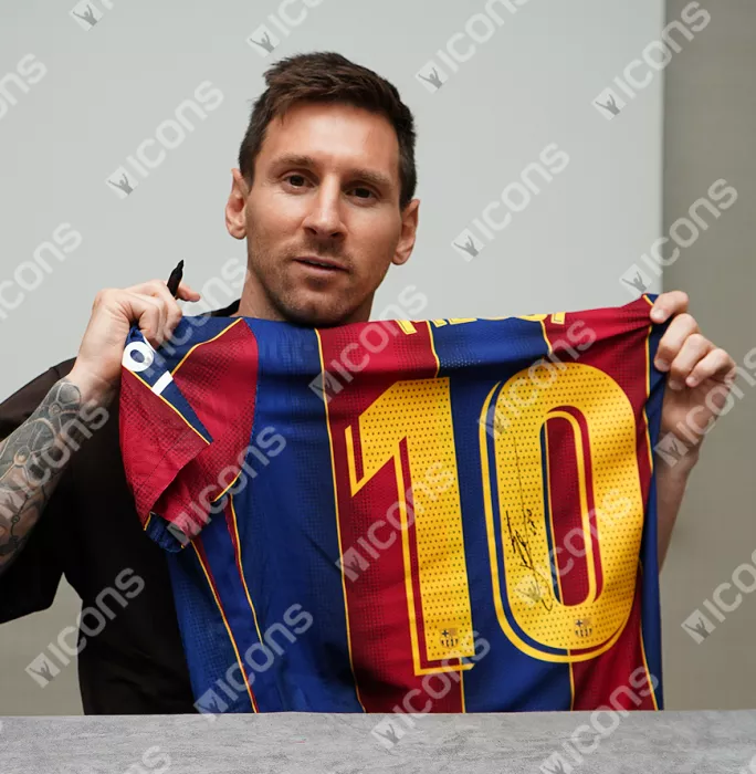 Icons MATCH ISSUE Lionel Messi Official FC Barcelona Back Signed And Framed 2020-21 Home Shirt
