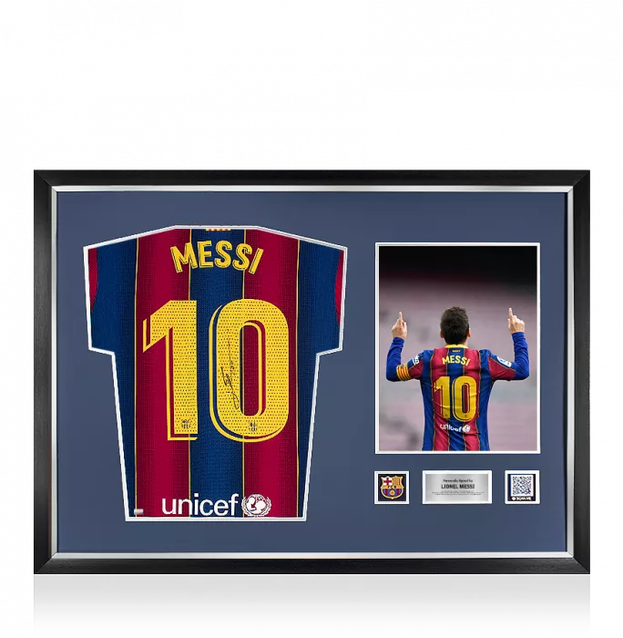 Icons MATCH ISSUE Lionel Messi Official FC Barcelona Back Signed And Framed 2020-21 Home Shirt