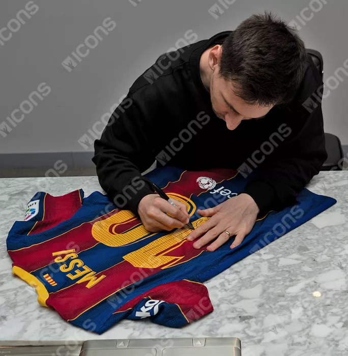 Icons MATCH ISSUE Lionel Messi Official FC Barcelona Back Signed And Framed 2020-21 Home Shirt