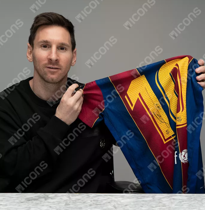 Icons MATCH ISSUE Lionel Messi Official FC Barcelona Back Signed And Framed 2020-21 Home Shirt