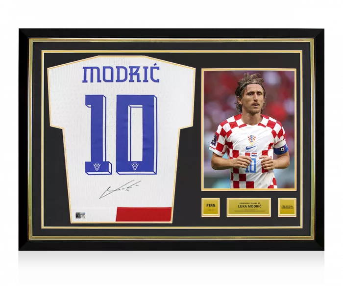 icons MATCH ISSUE Luka Modric Official FIFA World Cup™ Back Signed and Hero Framed Croatia 2024 Home Shirt