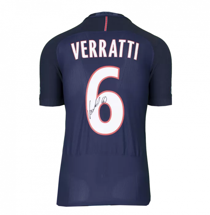 icons MATCH ISSUE Marco Verratti Back Signed Paris Saint-Germain 2016-17 Home Shirt With Fan Style Number