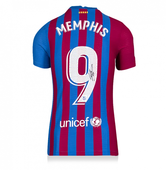 Icons MATCH ISSUE Memphis Depay Back Signed FC Barcelona 2021-22 Home Shirt In Classic Frame