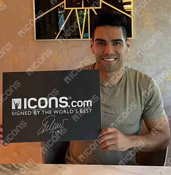Icons MATCH ISSUE Radamel Falcao Back Signed 2018-19 Colombia Home Shirt In Hero Frame: Copa América Edition