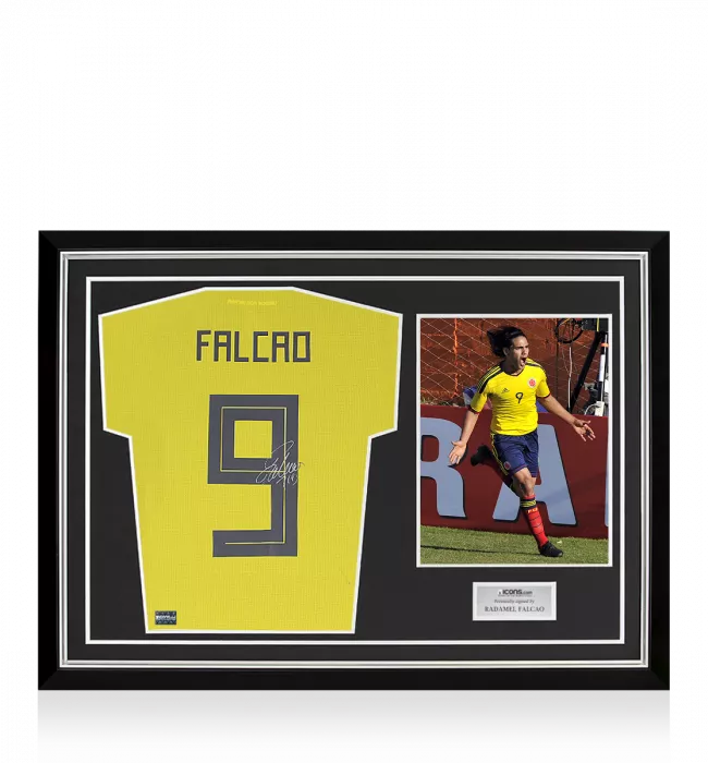 icons MATCH ISSUE Radamel Falcao Back Signed 2018-19 Colombia Home Shirt In Hero Frame: Copa América Edition