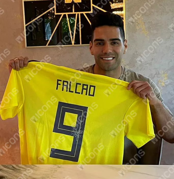 Icons MATCH ISSUE Radamel Falcao Official 2018 FIFA World Cup™ Back Signed And Framed 2018-19 Colombia Home Shirt