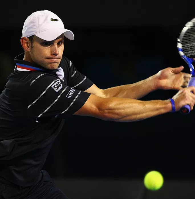 Icons MATCH USED Andy Roddick Front Signed Black Lacoste Tennis Shirt: 2010 Australian Open In Deluxe Packaging
