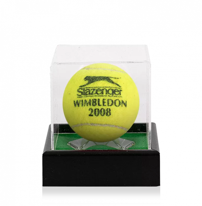 Icons MATCH USED Roger Federer Signed 2008 Wimbledon Tennis Ball In Acrylic Case