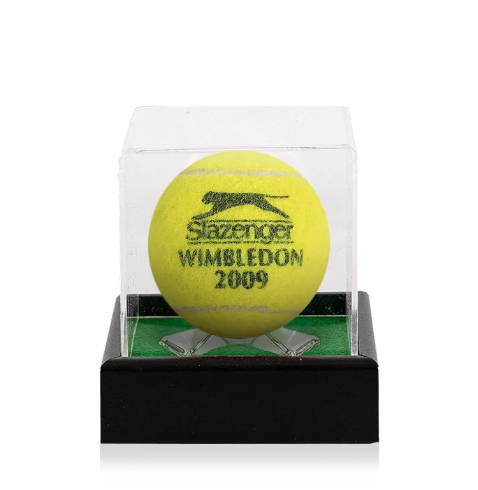 Icons MATCH USED Roger Federer Signed 2009 Wimbledon Tennis Ball In Acrylic Case