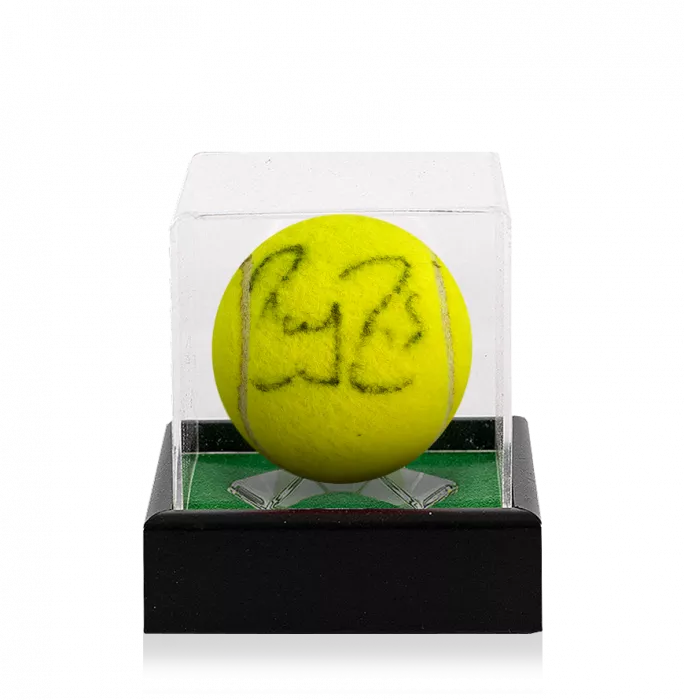 icons MATCH USED Roger Federer Signed 2009 Wimbledon Tennis Ball In Acrylic Case