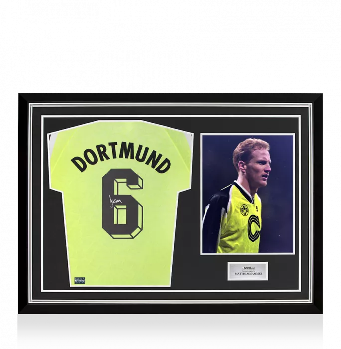 icons Matthias Sammer Back Signed Borussia Dortmund 1995-96 Home Shirt In Hero Frame: Option 1