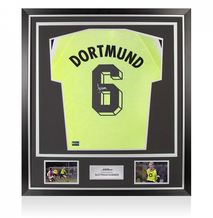 icons Matthias Sammer Back Signed Borussia Dortmund 1995-96 Home Shirt In Classic Frame