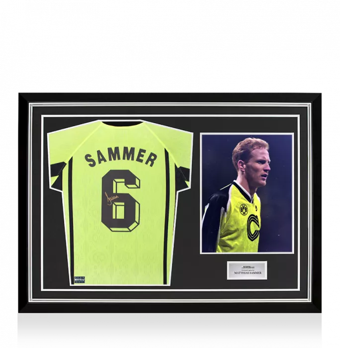 icons Matthias Sammer Back Signed Borussia Dortmund 1996-97 Home Shirt In Hero Frame: Option 1