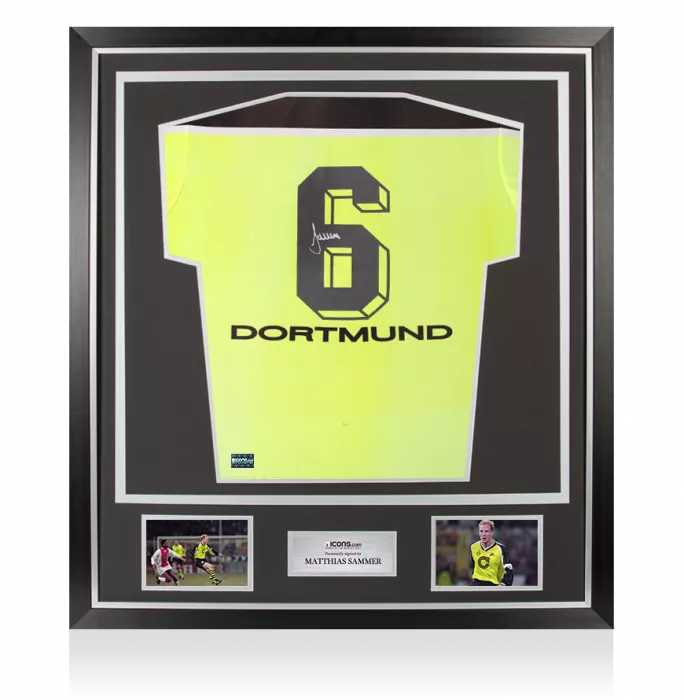 icons Matthias Sammer Back Signed Borussia Dortmund 1997-98 Home Shirt In Classic Frame