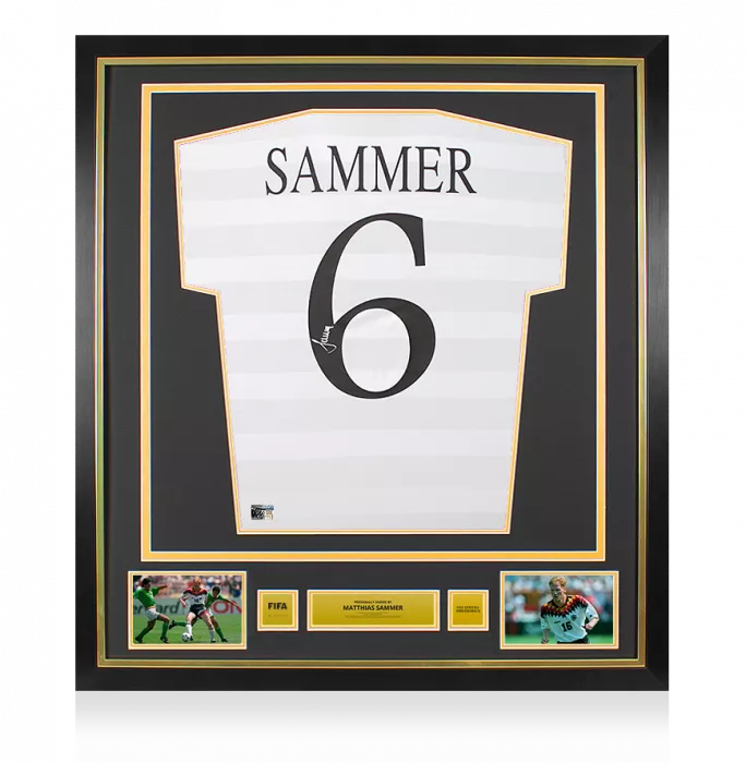 icons Matthias Sammer Official FIFA World Cup™ Back Signed and Framed Germany Retro Home Shirt