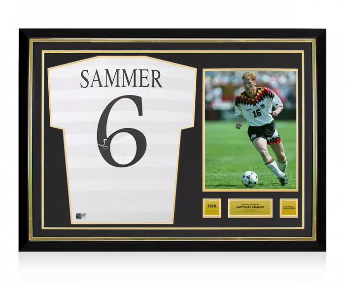 icons Matthias Sammer Official FIFA World Cup™ Back Signed and Hero Framed Germany Retro Home Shirt