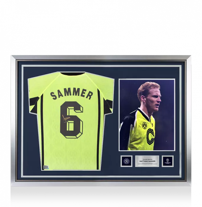Icons Matthias Sammer Official UEFA Champions League Back Signed And Hero Framed Borussia Dortmund 1996-97 Home Shirt