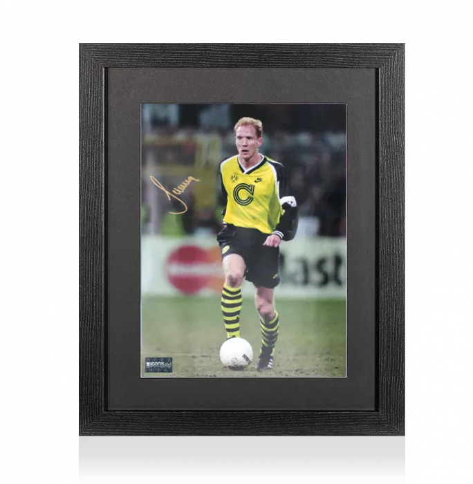 icons Matthias Sammer Signed Borussia Dortmund Photo In Black Wooden Frame