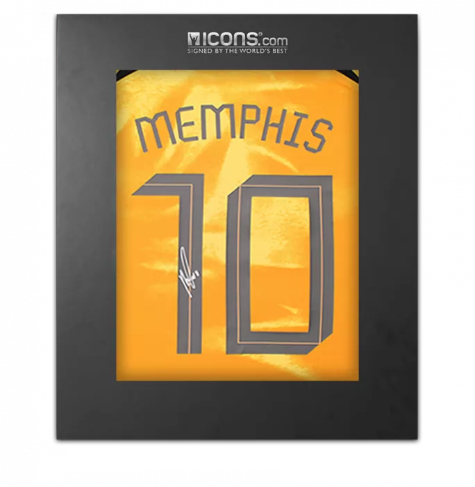 icons Memphis Depay Back Signed Netherlands 2022-23 Home Shirt with Fan Style Numbers In Deluxe Packaging