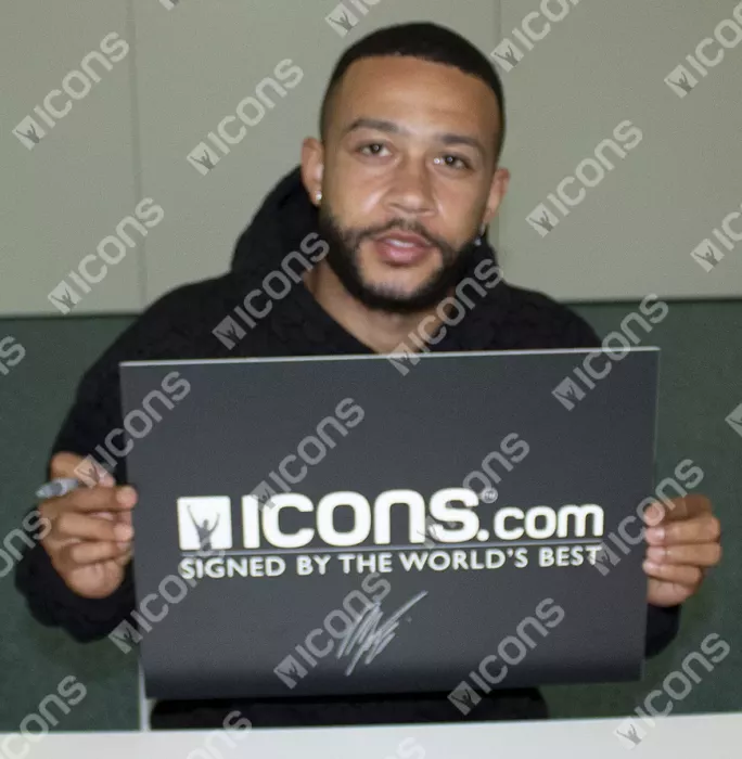 Icons Memphis Depay Official 2022 FIFA World Cup™ Back Signed And Framed Netherlands 2022-23 Home Shirt With Fan Style Numbers
