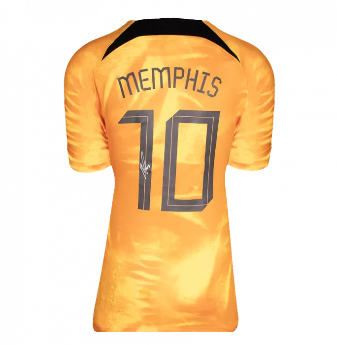 Icons Memphis Depay Official 2026 FIFA World Cup™ Back Signed And Hero Framed Netherlands 2022-23 Home Shirt With Fan Style Numbers