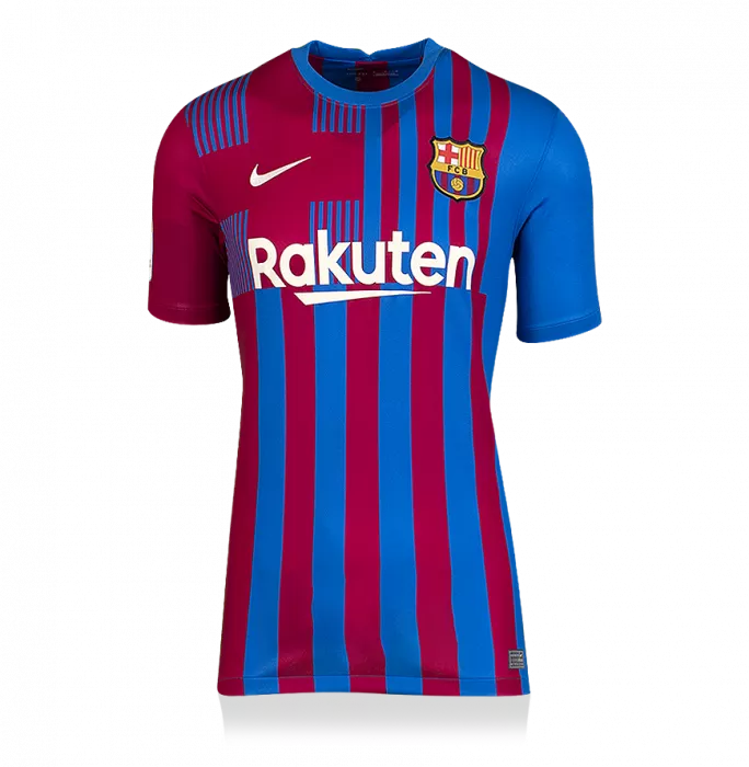 Icons Memphis Depay Official FC Barcelona Back Signed And Framed 2021-22 Home Shirt