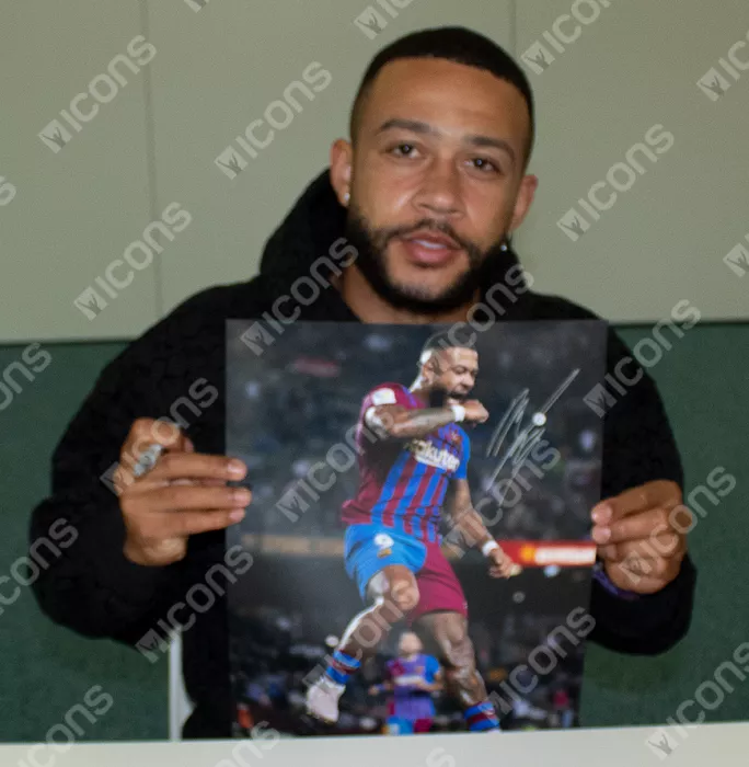 Icons Memphis Depay Official FC Barcelona Signed And Framed Photo