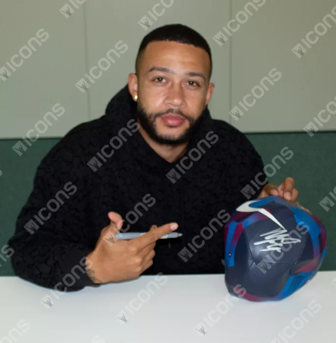 Icons Memphis Depay Official FC Barcelona Signed FCB Branded Football In Acrylic Case
