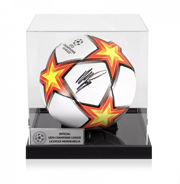 icons Memphis Depay Official UEFA Champions League Signed Football In Acrylic Case
