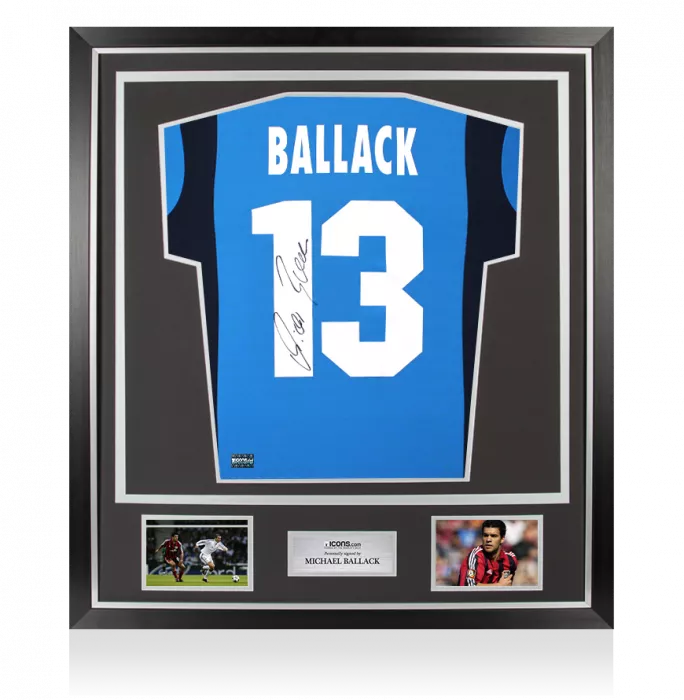 icons Michael Ballack Back Signed Bayer 04 Leverkusen 2001-03 Away Shirt In Classic Frame