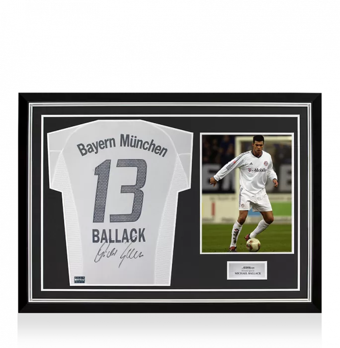 icons Michael Ballack Back Signed FC Bayern Munich 2002-03 Away Shirt In Hero Frame: Option 1