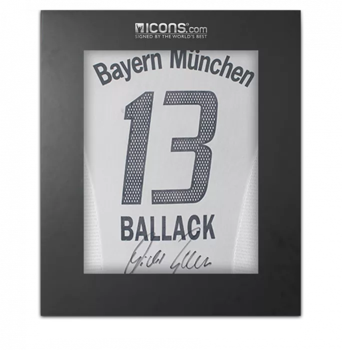 icons Michael Ballack Back Signed FC Bayern Munich 2002-03 Away Shirt In Deluxe Packaging