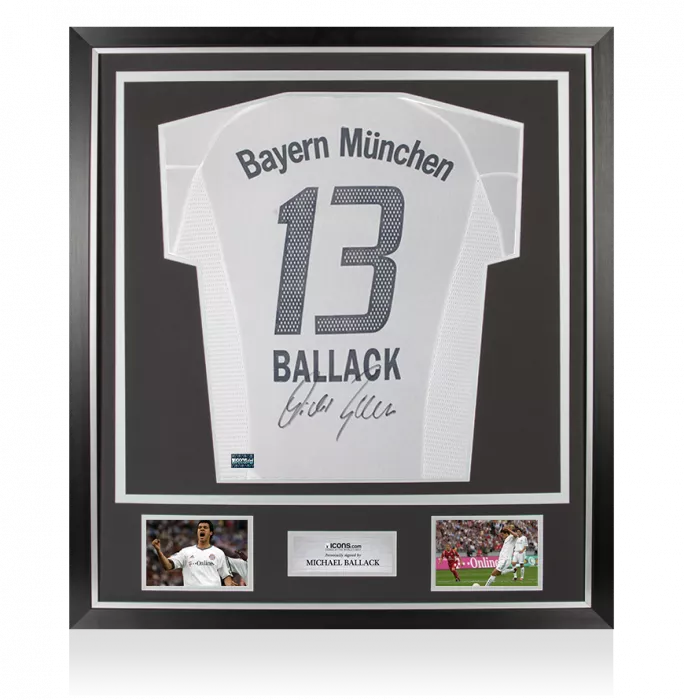 icons Michael Ballack Back Signed FC Bayern Munich 2002-03 Away Shirt In Classic Frame