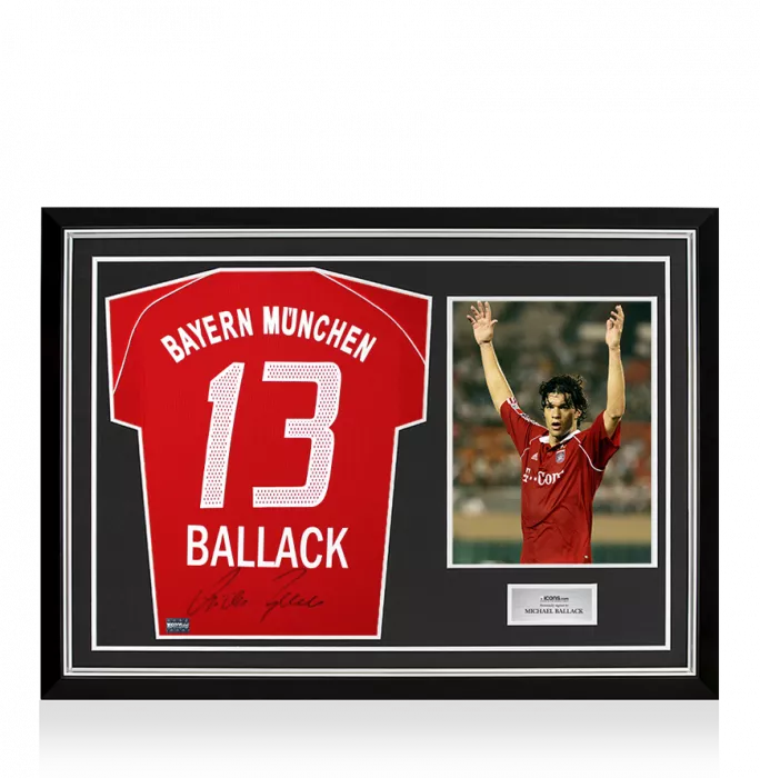 icons Michael Ballack Back Signed FC Bayern Munich 2005-06 Home Shirt In Hero Frame: Option 1