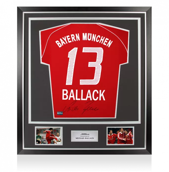 icons Michael Ballack Back Signed FC Bayern Munich 2005-06 Home Shirt In Classic Frame