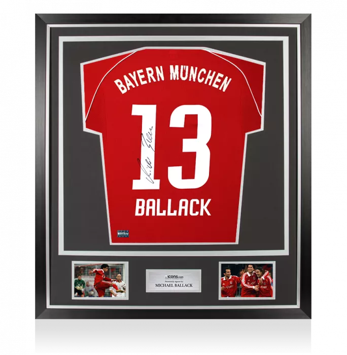 icons Michael Ballack Back Signed FC Bayern Munich 2006-07 Home Shirt In Classic Frame