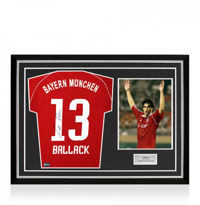 icons Michael Ballack Back Signed FC Bayern Munich 2006-07 Home Shirt In Hero Frame: Option 1