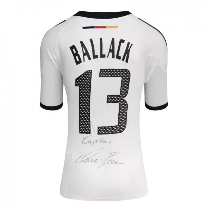 Icons Michael Ballack Back Signed Germany 2002-04 Home Shirt - Capitano Inscription In Classic Frame