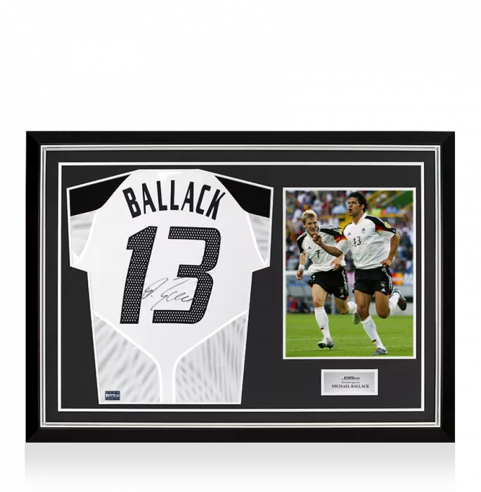 icons Michael Ballack Back Signed Germany 2004-05 Home Shirt In Hero Frame: Option 1