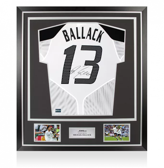 icons Michael Ballack Back Signed Germany 2004-05 Home Shirt In Classic Frame
