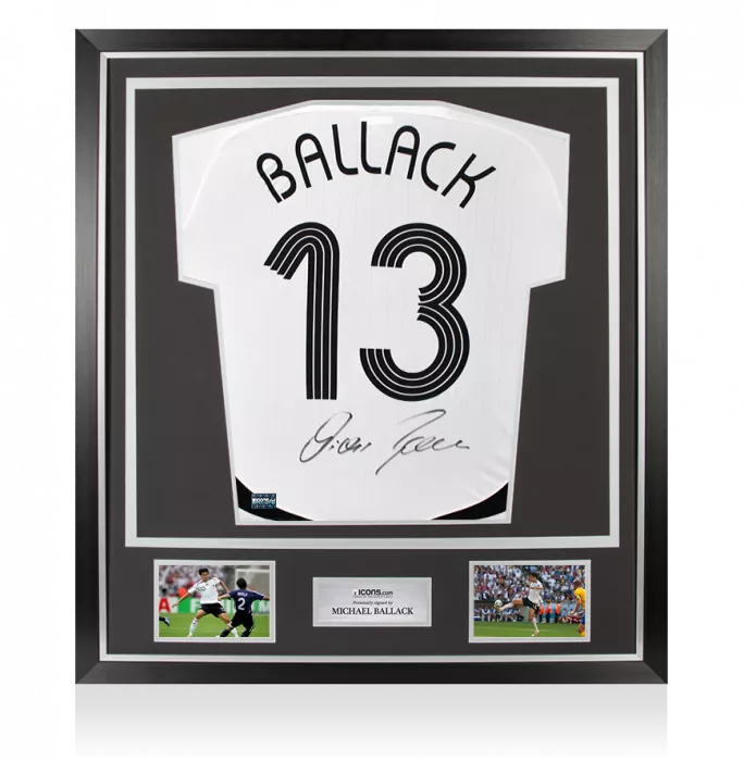 icons Michael Ballack Back Signed Germany 2005-07 Home Shirt In Classic Frame