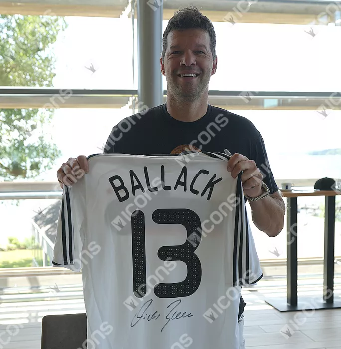 Icons Michael Ballack Back Signed Germany 2008-09 Home Shirt In Classic Frame