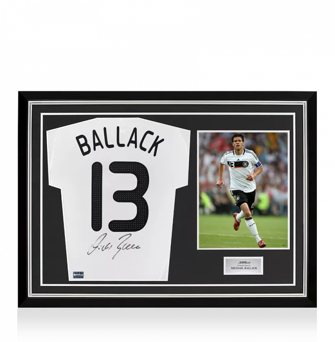 icons Michael Ballack Back Signed Germany 2008-09 Home Shirt In Hero Frame: Option 1
