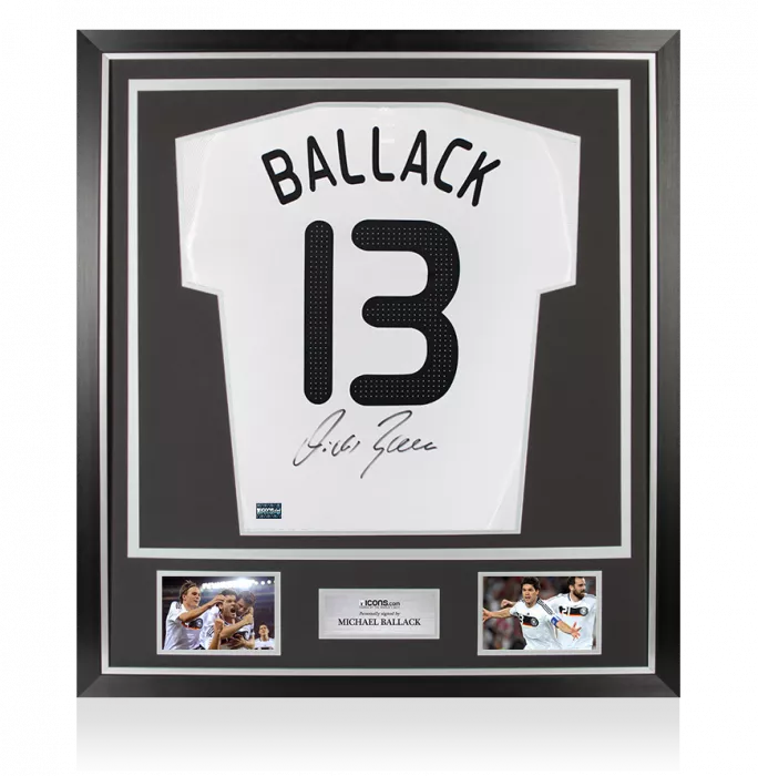 icons Michael Ballack Back Signed Germany 2008-09 Home Shirt In Classic Frame