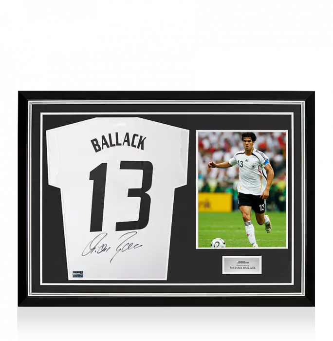 icons Michael Ballack Back Signed Germany 2015-16 Home Shirt In Hero Frame: Option 1