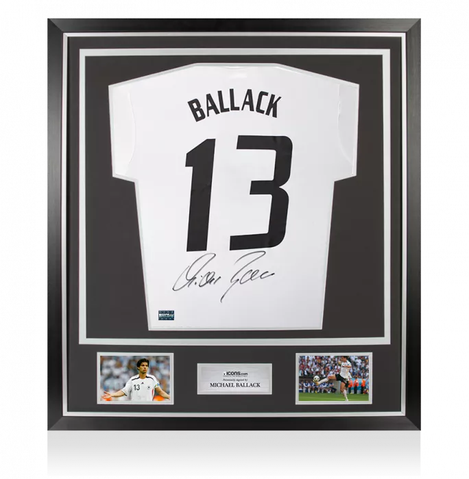 icons Michael Ballack Back Signed Germany 2015-16 Home Shirt In Classic Frame